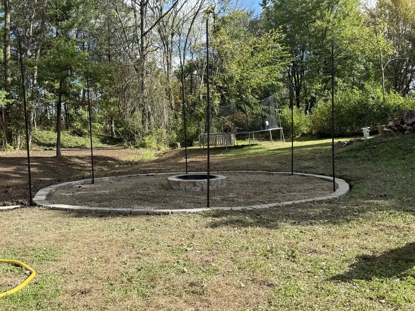 Nearly completed backyard fire pit area