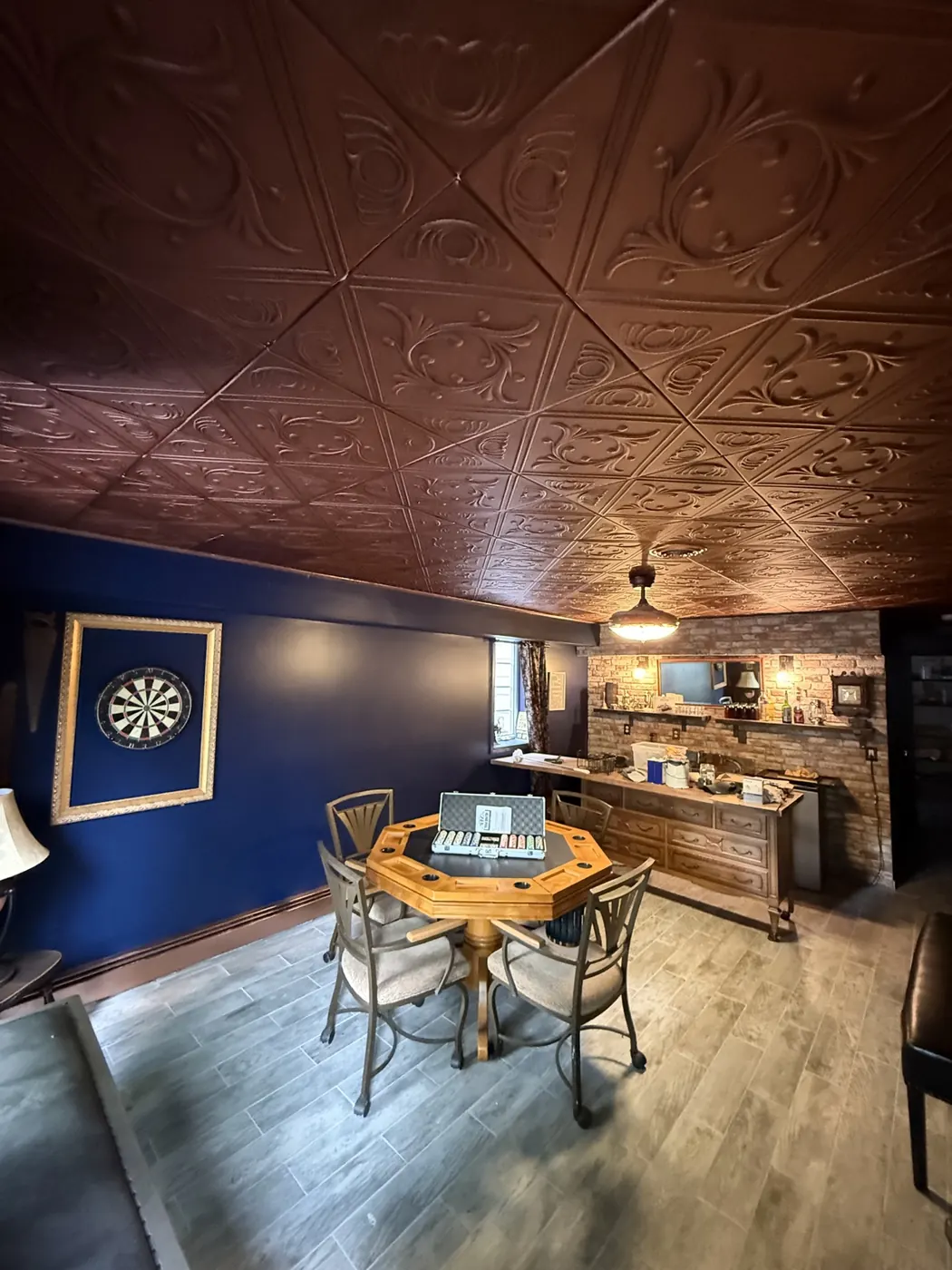 Completed basement bar and entertainment space