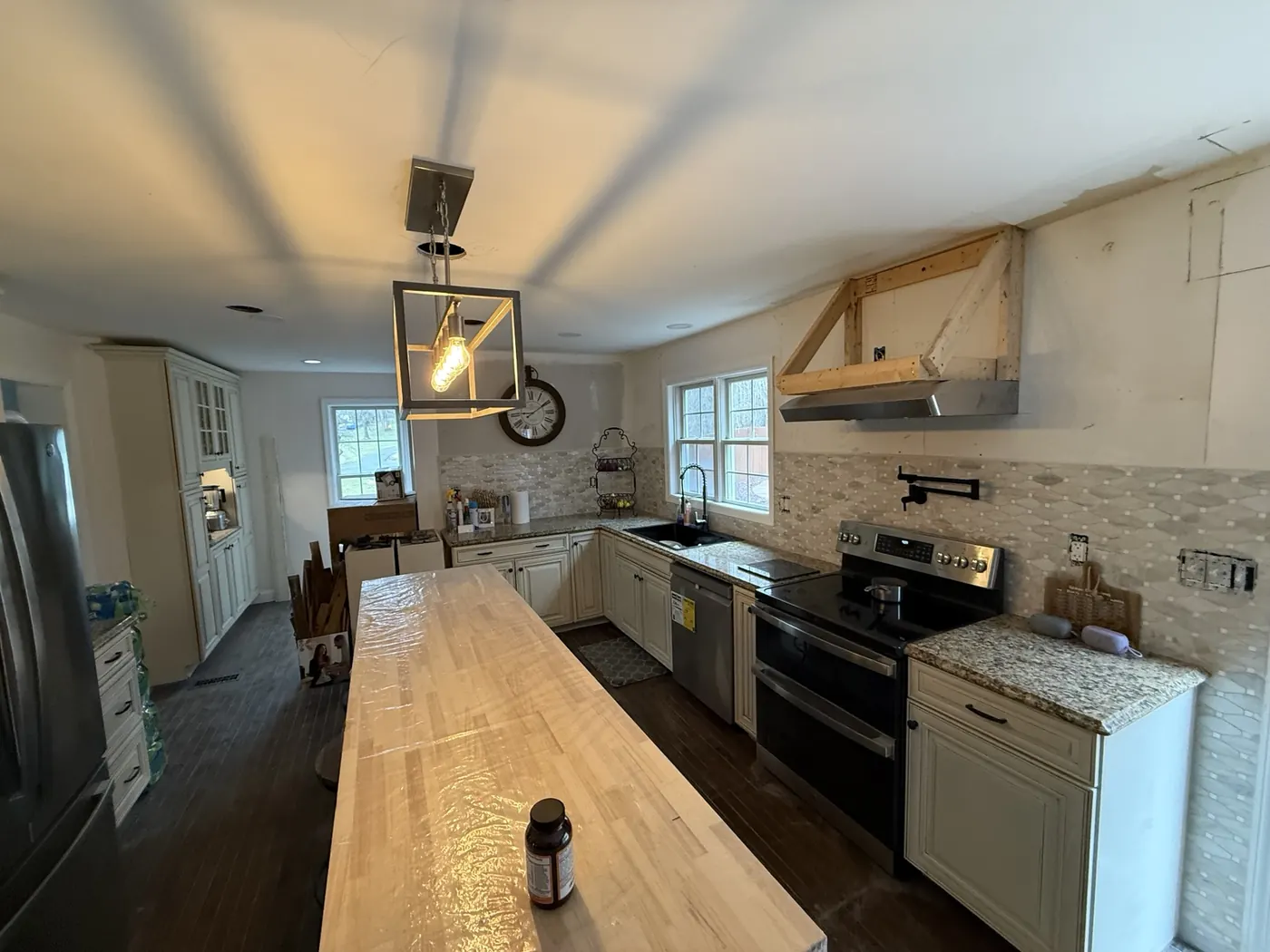 Wide kitchen view during construction