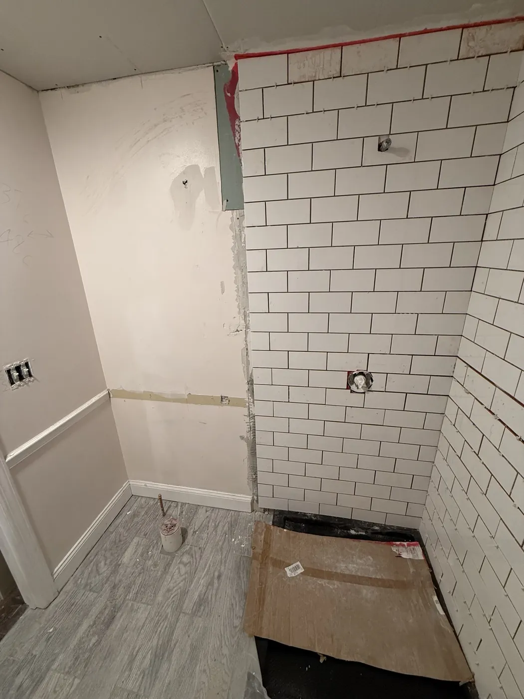 Subway tile installation in the shower