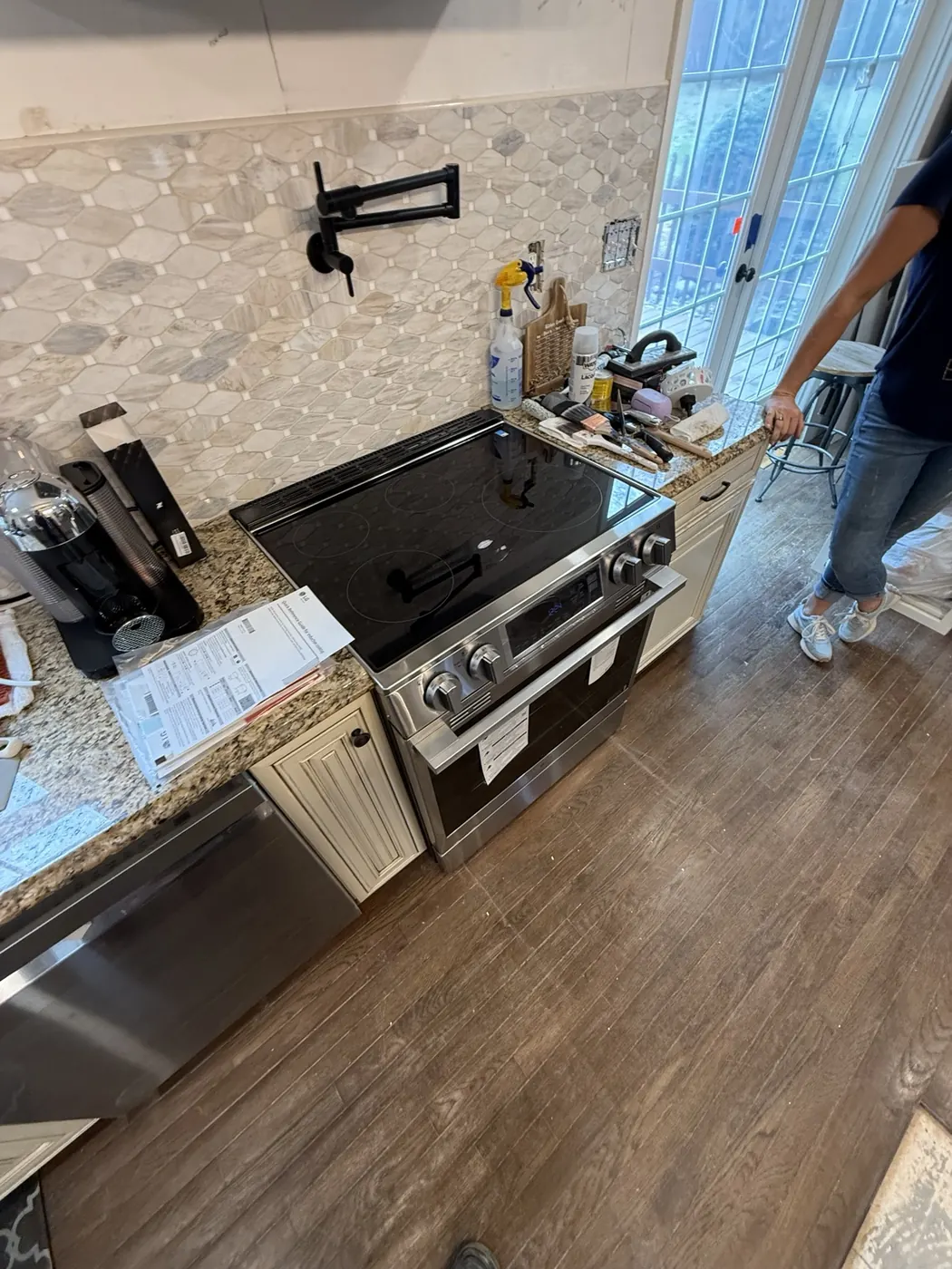 Range wall and hood during construction